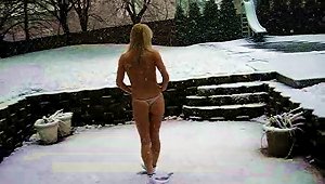 A Cute Blonde Goes Out In The Snow Wearing Just Her Panties