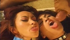 Hot Blondie And A Sexy Brunette Are Sharing His Hard Cock