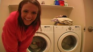 Horny Teen Riding A   Of A Washing Machine