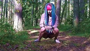 Punk Teen Takes A Piss In The Woods