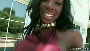 Round Boobed Ebony Gets Dp In  Threesome With Black Cocks