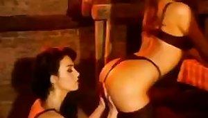 Two Brunettes In The Retro Movie Take On One Cock In Threesome