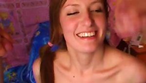 Charming  Cutie Shows She Can Cope With Two Cocks At Once