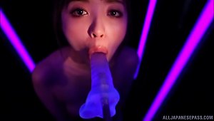 Asian Floozy Showing Off Her Cream Covered Ass Under A Black Light