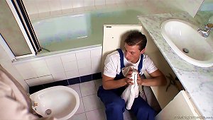 A Plumber Cleans A Drain Then Fucks Her Tight Pussy