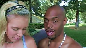 Hot Blonde Gets Interracial Outdoor  With Several Black Dudes