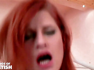 Redhead Babe Gets Her Tight Pussy Pumped Hard By A Older Man On The Stairs
