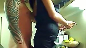 Stunning Leather  Gets Fucked In The Kitchen-   Vid