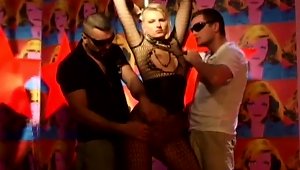 Blonde Girl In Fishnet Bodysuit Gets Double Penetrated