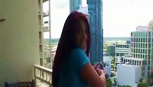 Sexy Latina Redhead Licks His  And Gets A  Fuck On The Balcony