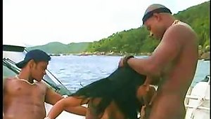 Ju Pantera Masturbates On The Boat Until She Gets Two Hard Cocks