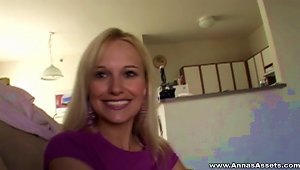 Delicious Blonde Babe Cock Teasing In Her Living Room