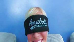 Anabolic Blonde Girl Gets Blindfolded And She Gives A