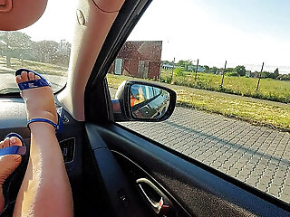 Stepmom Wears High Heels And Teases Her Stepson In The Car On The Way To Work In The Morning