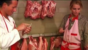 Dazzling Blonde Babe Getting  Sex In The Butcher's