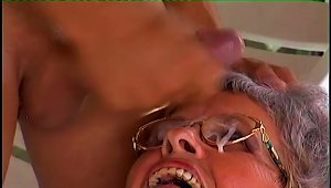 Lewd Granny Adele Blows And Enjoys Some Naughty Banging In The Yard