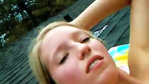 Homemade Video Of The Blonde Teen  On The Roof