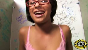 Crazy Babe In Glasses Was Waiting To Be Fucked By Gloryhole Rod