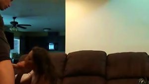 Brunette  Sucking Dick On Hidden Camera In Living Room