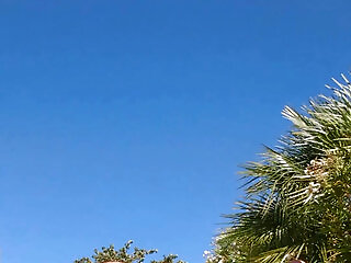 She Masturbates And Squirts With The Solar Shower Head Outside And She Gets Fucked By Her Boyfriend Outside Next To The Pool