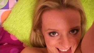 Hot Blonde Denice Squeezes Her Tits And Shoots Herself On The Camera