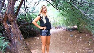 Blonde With Big Tits Goes For A Walk Outdoors While Nude