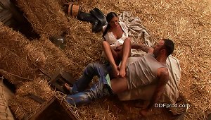 Jasmine Black Gets A Load Of Cum Over Her Legs In The Hayloft