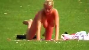 Huge Tit Blonde Outdoors Showing Off Her Hot