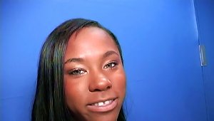 Ebony Girl Gives A Gloryhole Blowjob And Is Showered With Cum