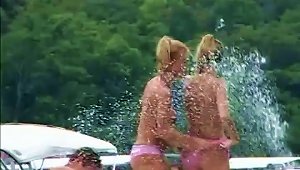 Two Busty Amateur Blondes Flash Their Boobs At An Outdoor Party