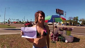 Slutty Chick Wearing A Miniskirt Shows Her Tits And Pussy Outdoors