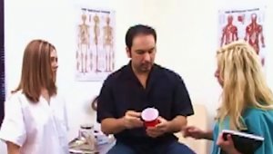 Two Helpful Nurses Jerk A Guy Off Into A Sample Cup
